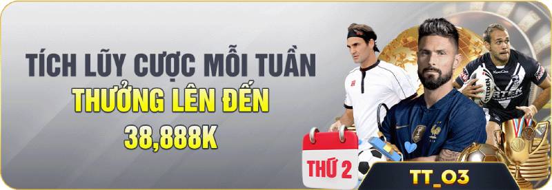 Tích lũy cược mỗi tuần – Thưởng lên đến 38,888K